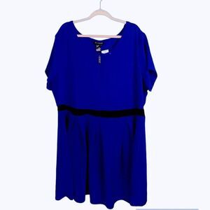 NWT ASHLEY STEWART Womens Plus Royal Blue Fit & Flare Midi Dress‎ Zip Sz 26/28